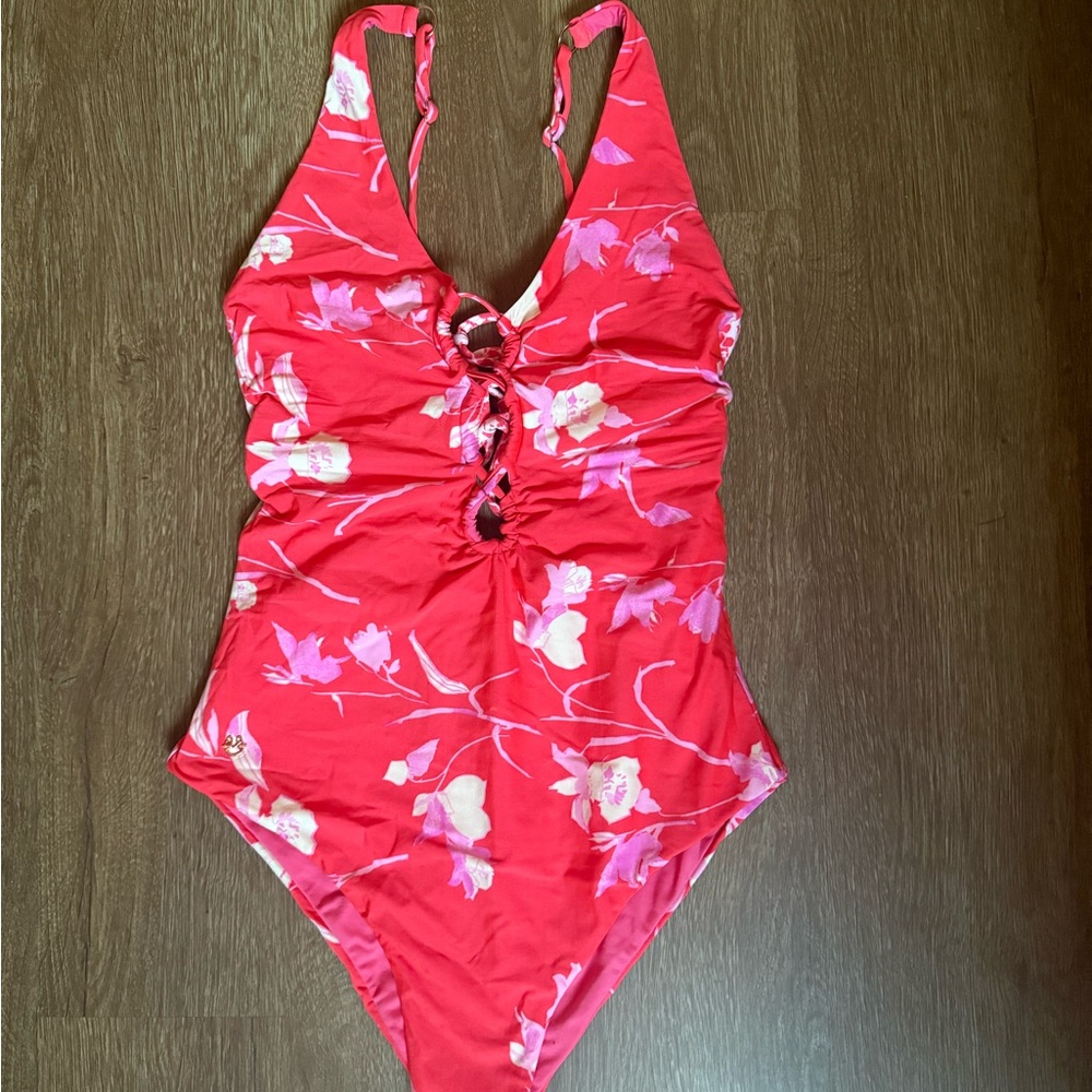 Maaji Red and Pink One Piece Swimsuit Floral Design